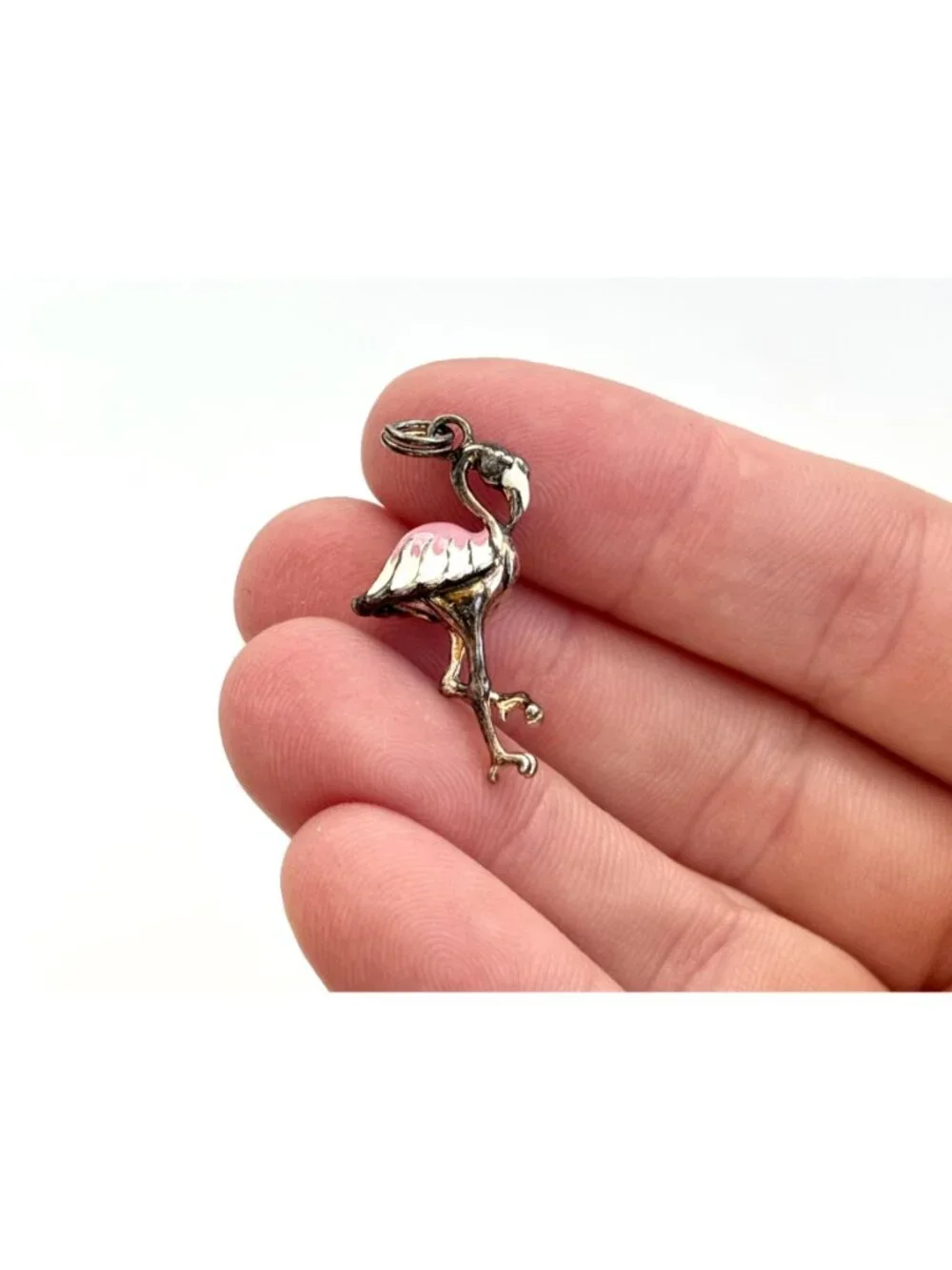 Flamingo Figural Enameled Tiny Sterling Silver Vintage 925 Pendant | Charm